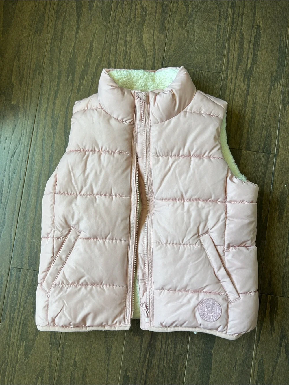 GAP Pink Quilted Kids Puffer Vest with Sherpa Trim